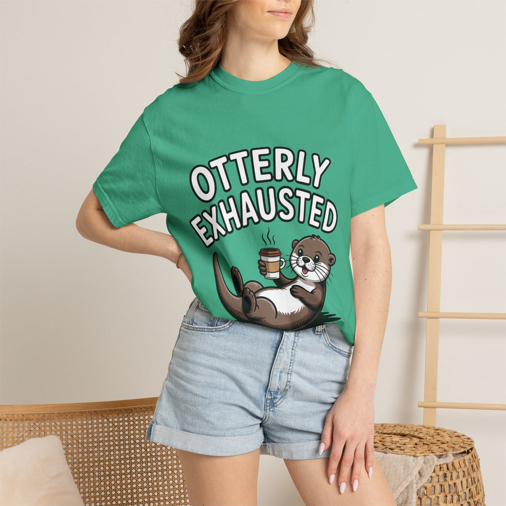 Otterly Exhausted Shirt, Funny Otter Coffee T-Shirt, Cute Otter Lover Gift, Sarcastic Coffee Lover Tee