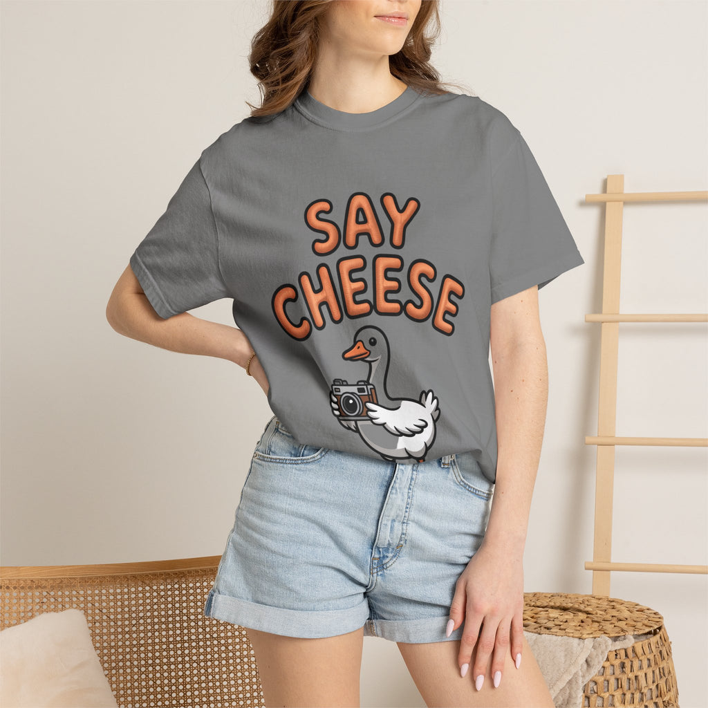 Say Cheese Goose Shirt, Funny Camera Goose T-Shirt, Cute Cartoon Goose Lover Gift, Photography Shirt for Photographer