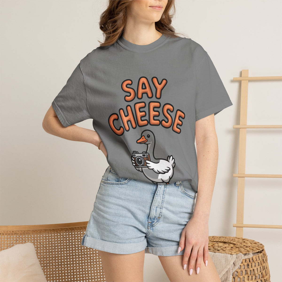 Say Cheese Goose Shirt, Funny Camera Goose T-Shirt, Cute Cartoon Goose Lover Gift, Photography Shirt for Photographer