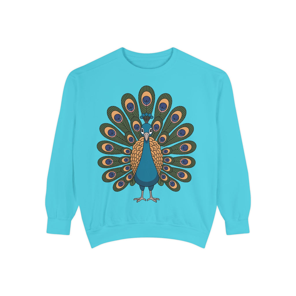 Peacock Sweatshirt, Cute Cartoon Peacock Crewneck, Embroidered Patch Style Feather Sweatshirt, Bird Lover Gift
