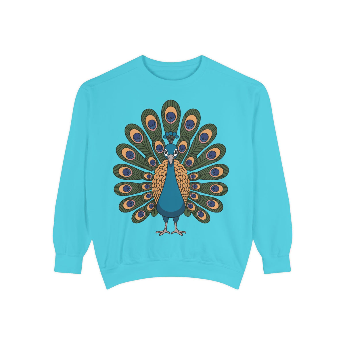 Peacock Sweatshirt, Cute Cartoon Peacock Crewneck, Embroidered Patch Style Feather Sweatshirt, Bird Lover Gift