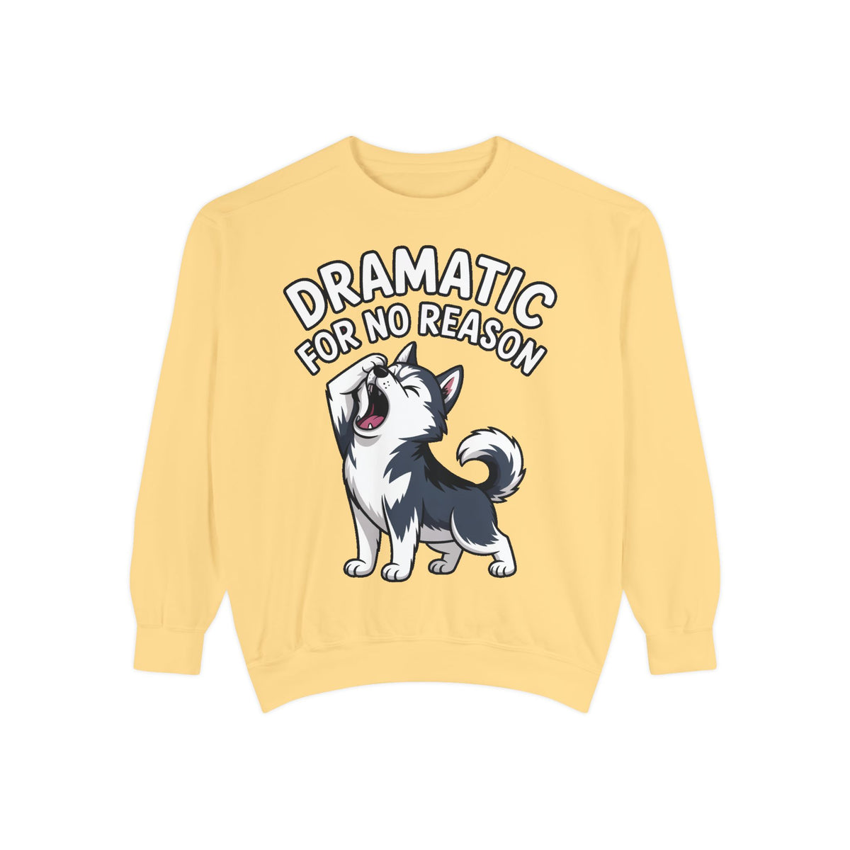 Dramatic Husky Sweatshirt, Funny Dog Lover Crewneck, Cute Cartoon Husky Embroidered Patch Style Sweatshirt, Gift for Husky Mom