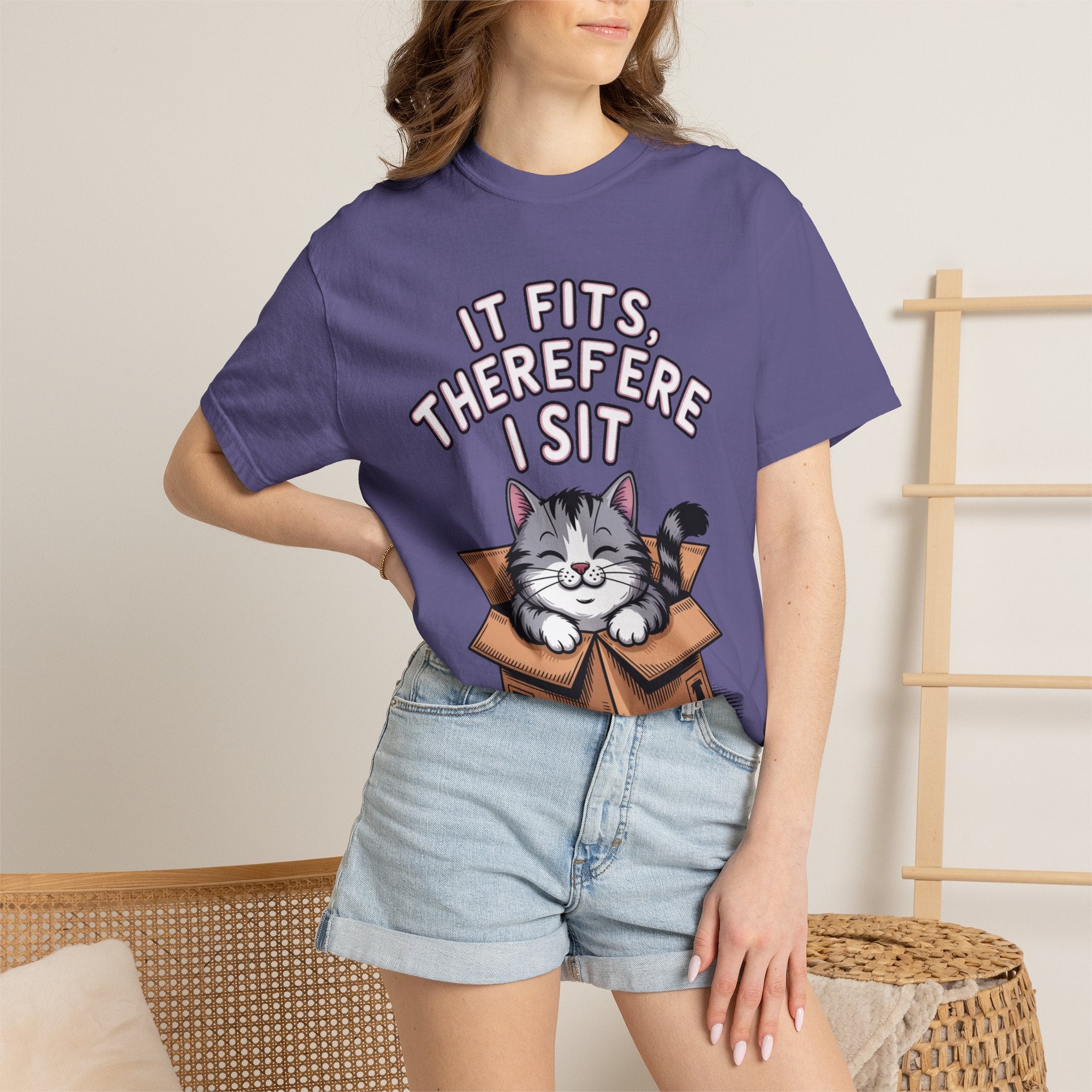 It Fits Therefore I Sit Cat Shirt, Funny Cat In Box T-Shirt, Cute Chubby Cat Lover Gift, Cat Owner Shirt, Funny Cat Meme Tee