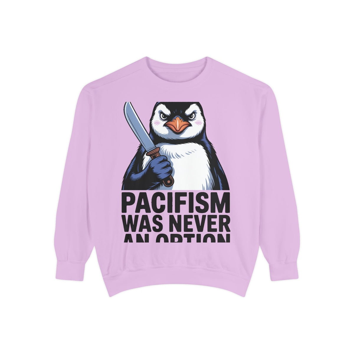 Pacifism Was Never An Option Penguin Sweatshirt, Funny Butter Knife Penguin Crewneck, Vintage Poster Style Graphic Sweatshirt Gift