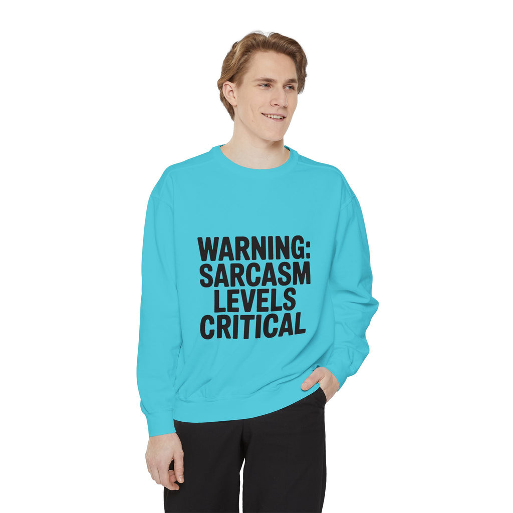 Warning Sarcasm Levels Critical Sweatshirt, Funny Embroidered Crewneck, Sarcastic Quote Pullover, Gift for Sarcastic Friend