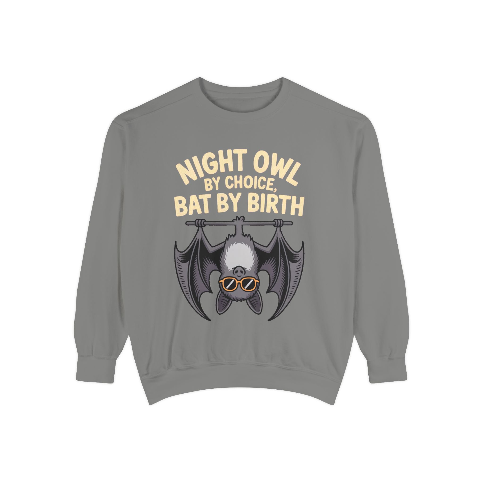 Night Owl By Choice Bat Sweatshirt, Funny Bat Lover Crewneck, Cute Halloween Sweatshirt, Embroidered Patch Style Bat Shirt Gift