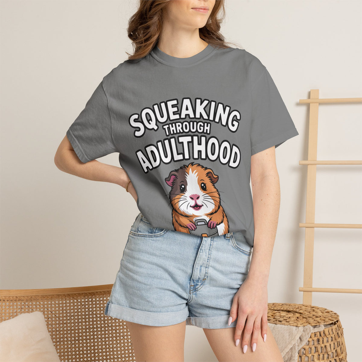 Guinea Pig Squeaking Through Adulthood Shirt, Funny Guinea Pig T-Shirt, Adulting Humor Tee, Cute Guinea Pig Lover Gift