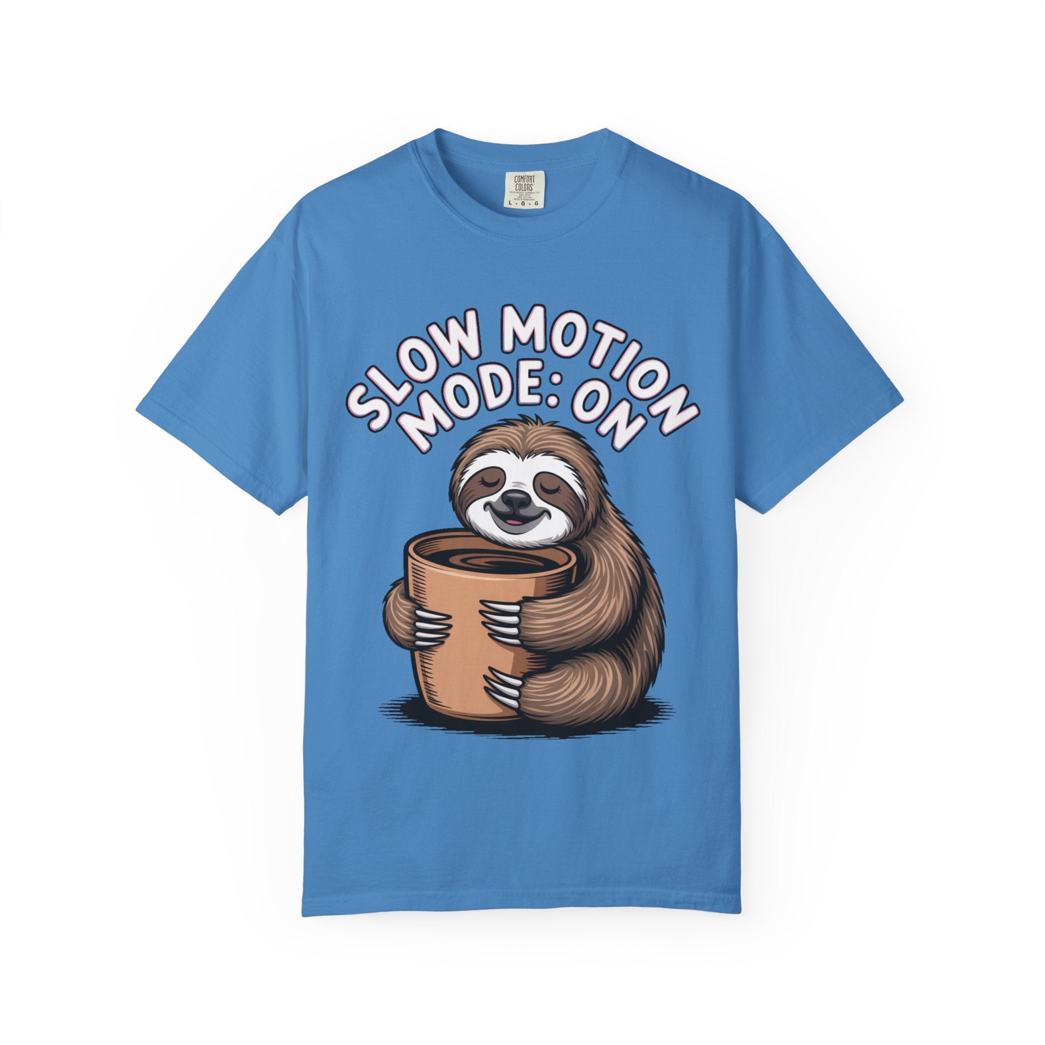 Slow Motion Sloth Shirt, Funny Coffee Lover T-Shirt, Cute Sloth Hugging Coffee Cup Tee, Sleepy Sloth Gift for Coffee Addict