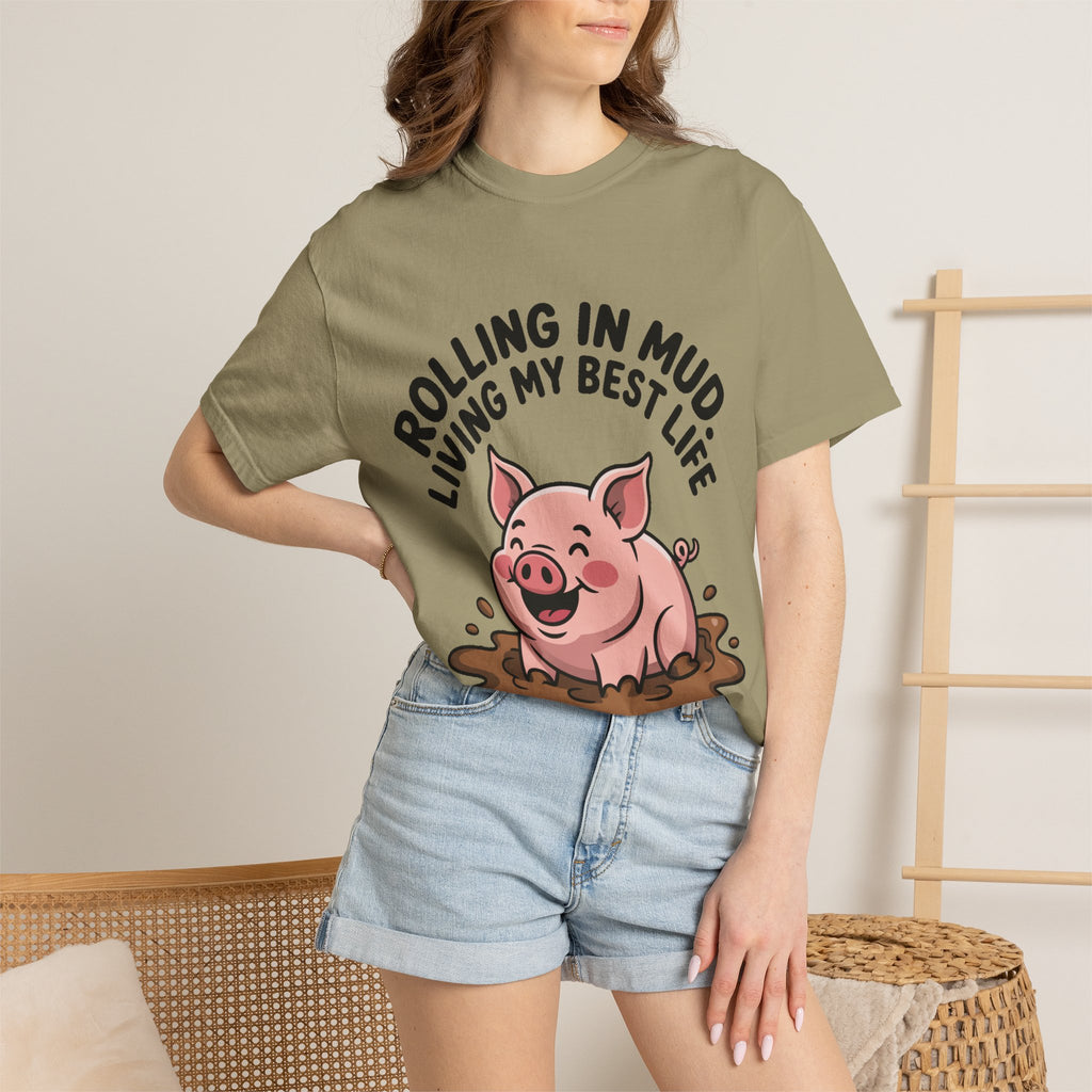 Living My Best Life Pig Shirt, Funny Pig Lover T-Shirt, Rolling In Mud Farm Animal Tee, Cute Pig Graphic Gift