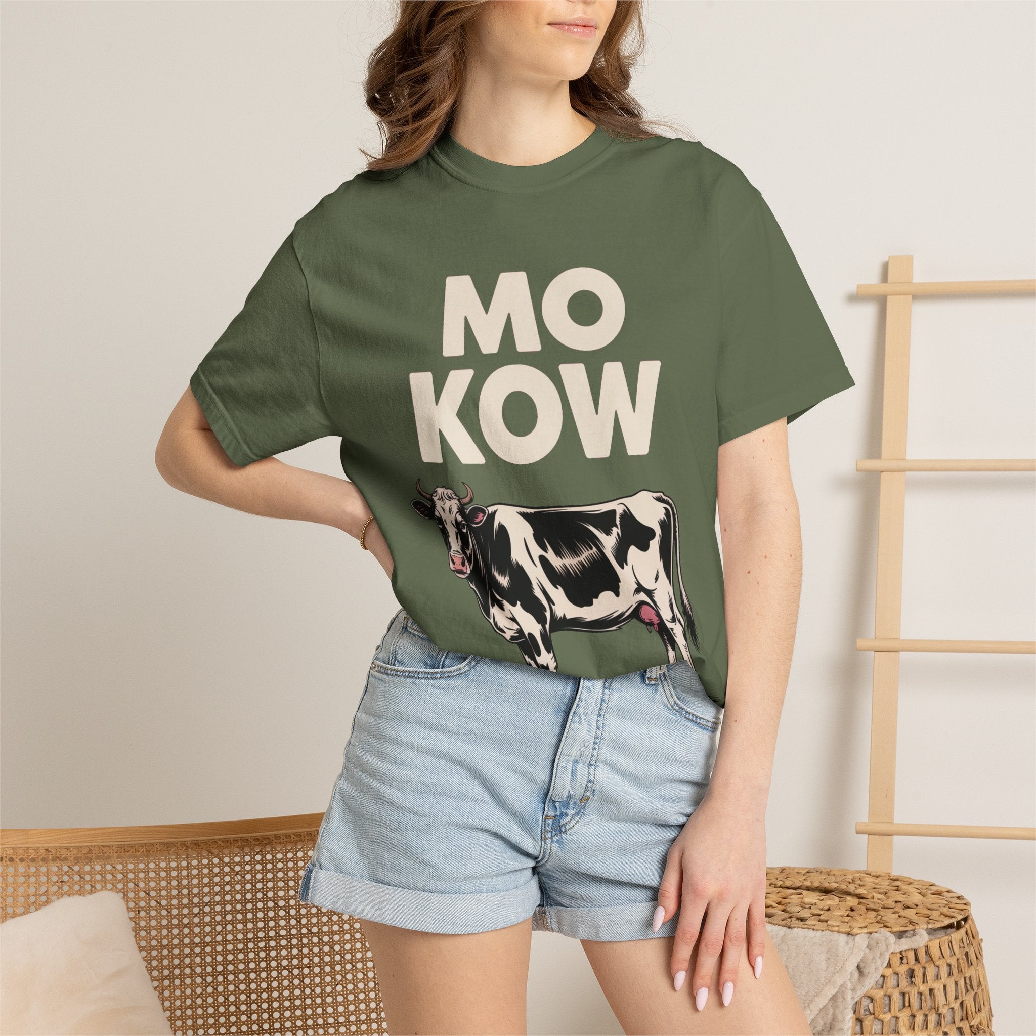 Mo Kow Funny Cow Shirt, Absurd Meme T-Shirt, Deadpan Farm Animal Tee, Weird Cow Lover Gift, Funny Misspelled Label Shirt
