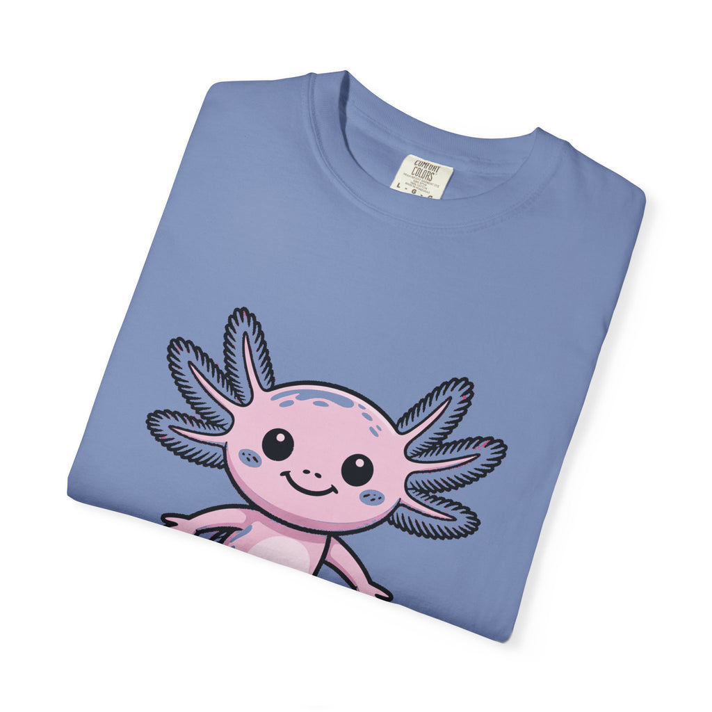 Cute Axolotl Shirt, Smiling Axolotl T-Shirt, Kawaii Axolotl Lover Gift, Garment Dyed Unisex Tee