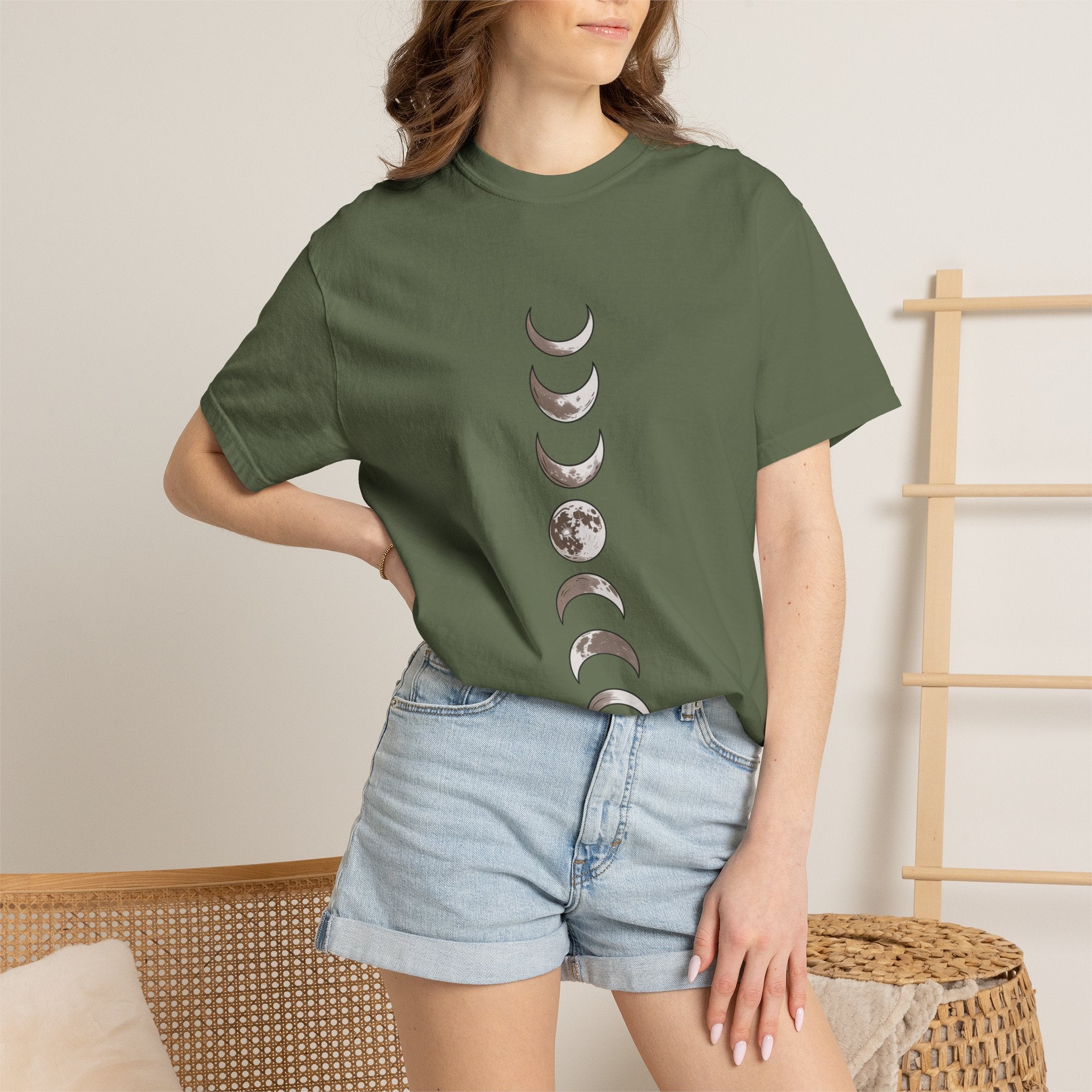 Moon Phases Boho Shirt, Minimalist Line Art Moon T-Shirt, Celestial Boho Tee, Hand Drawn Moon Cycle Shirt Gift