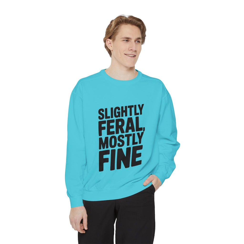 Slightly Feral Mostly Fine Sweatshirt, Funny Embroidered Crewneck, Sarcastic Quote Sweatshirt, Minimalist Text Gift for Her
