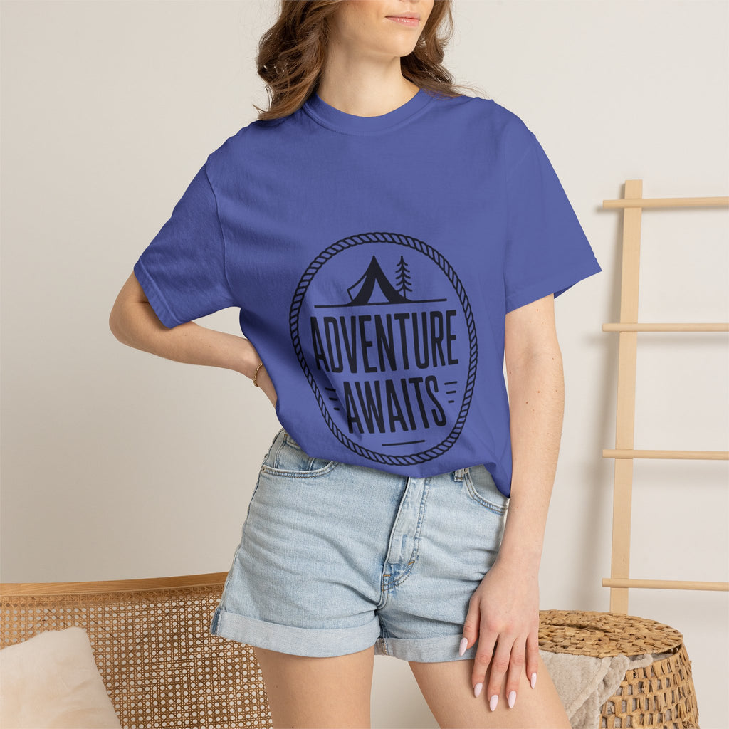 Adventure Awaits Camp Badge Shirt, Vintage Camping T-Shirt, Outdoor Lover Gift, Retro Hiking Tee, Pine Tree Nature Shirt