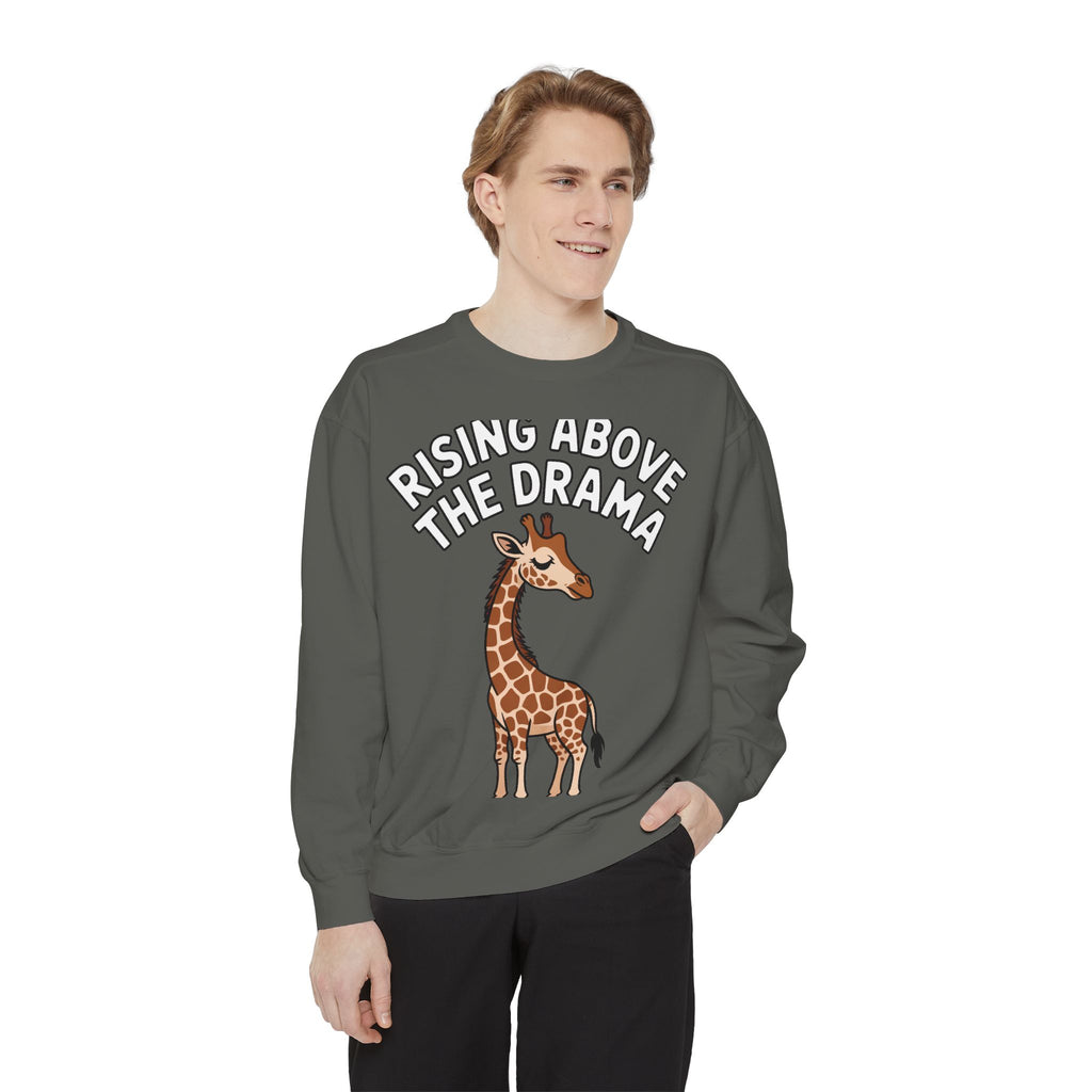 Rising Above The Drama Sweatshirt, Cute Giraffe Crewneck, Funny Sarcastic Quote Sweatshirt, Embroidered Style Giraffe Gift