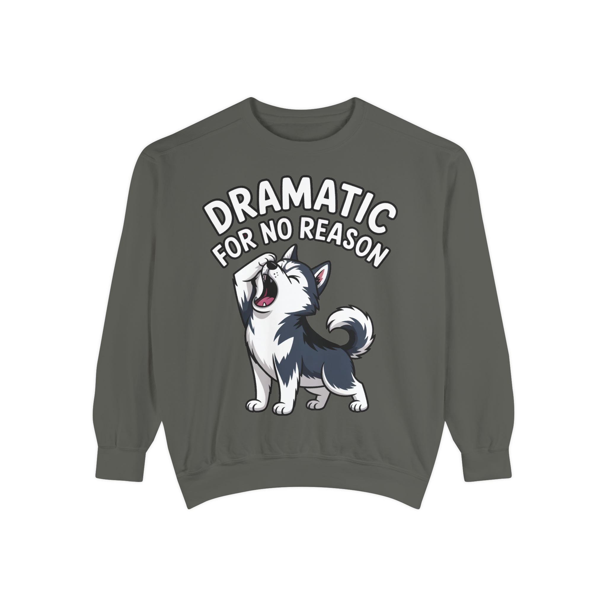 Dramatic Husky Sweatshirt, Funny Dog Lover Crewneck, Cute Cartoon Husky Embroidered Patch Style Sweatshirt, Gift for Husky Mom