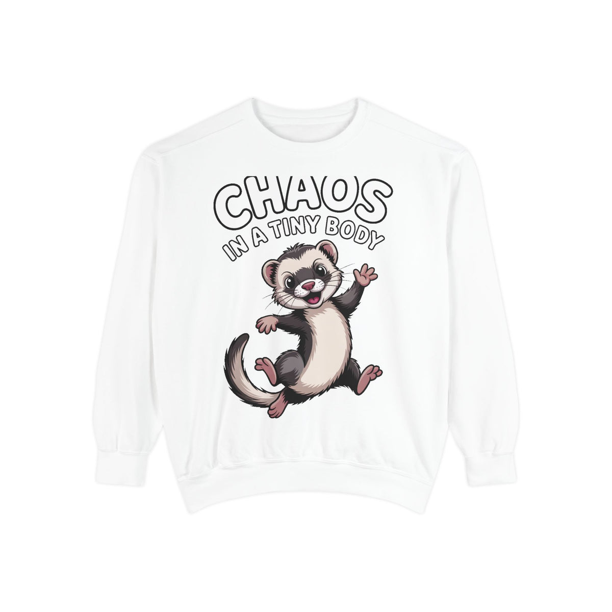 Funny Ferret Sweatshirt, Chaos In A Tiny Body Crewneck, Cute Ferret Lover Gift, Embroidered Style Ferret Sweatshirt For Pet Owners