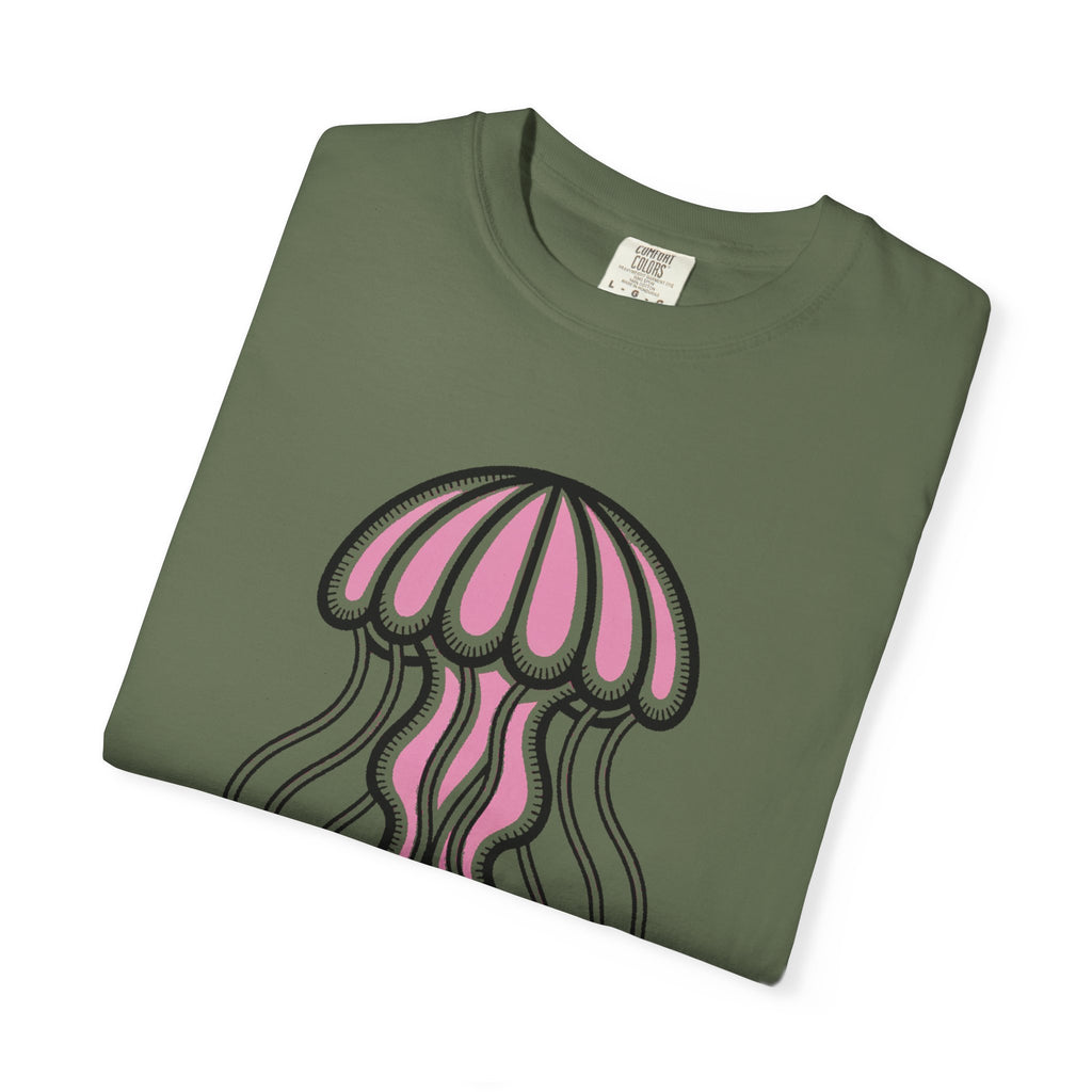 Cute Jellyfish T-Shirt, Glowing Jellyfish Graphic Tee, Ocean Lover Gift, Garment-Dyed Unisex Shirt for Beach and Aquarium Fans