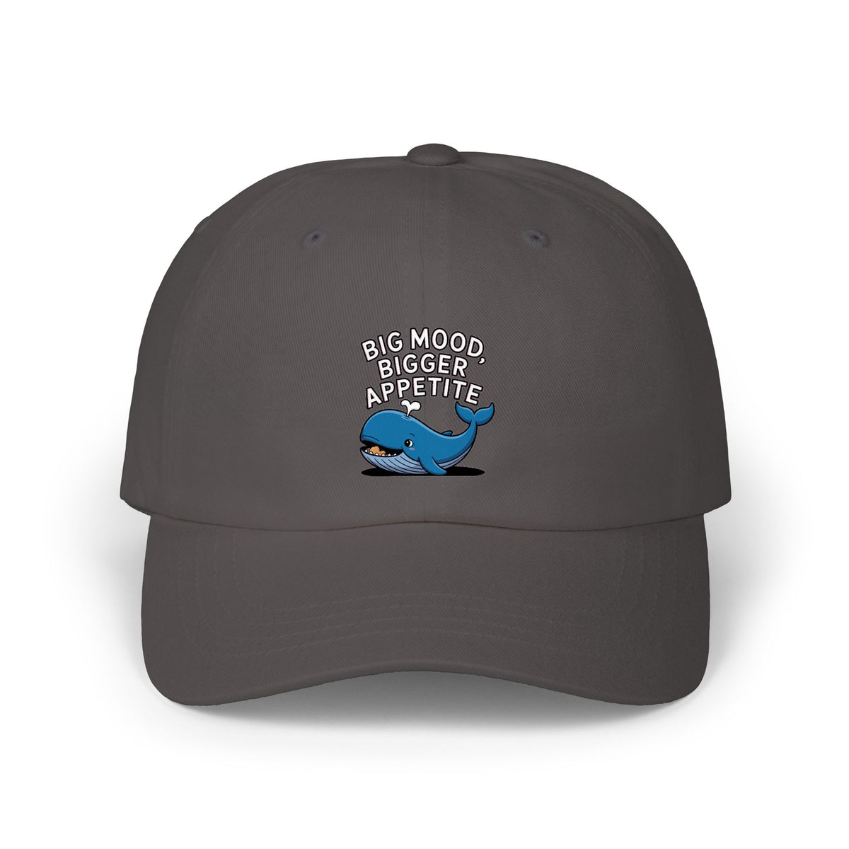 Whale Big Mood Dad Hat, Funny Snack Lover Embroidered Cap, Cute Whale Dad Cap, Big Mood Bigger Appetite Hat, Foodie Gift