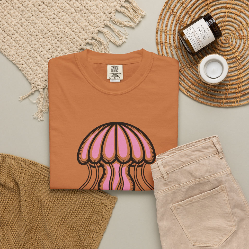 Cute Jellyfish T-Shirt, Glowing Jellyfish Graphic Tee, Ocean Lover Gift, Garment-Dyed Unisex Shirt for Beach and Aquarium Fans