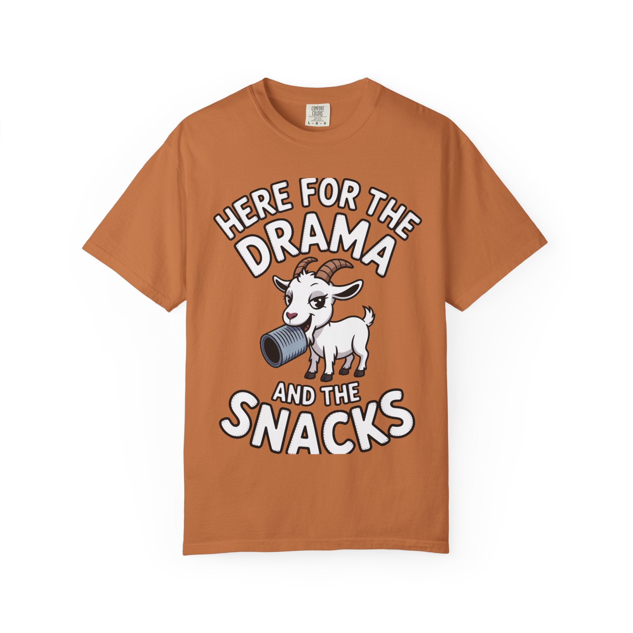 Funny Goat Shirt, Here For The Drama And The Snacks T-Shirt, Cute Goat Lover Gift, Sarcastic Farm Animal Tee