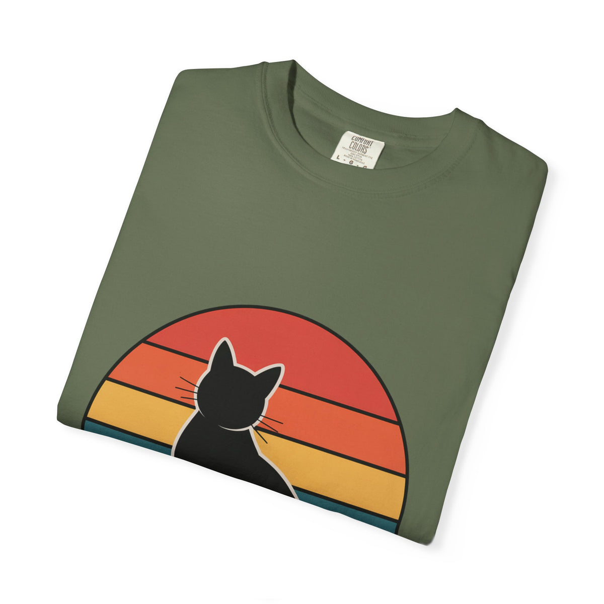 Retro Sunset Cat Badge T-Shirt