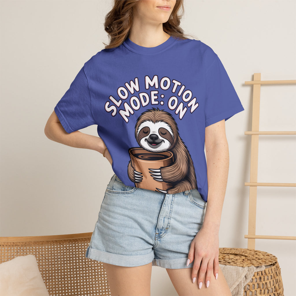 Slow Motion Sloth Shirt, Funny Coffee Lover T-Shirt, Cute Sloth Hugging Coffee Cup Tee, Sleepy Sloth Gift for Coffee Addict