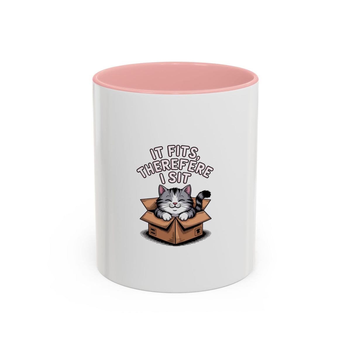 It Fits Therefore I Sit Cat Mug, Funny Cat In Box Coffee Mug, Cute Chubby Cat Lover Gift, Cat Mom Cat Dad Ceramic Mug