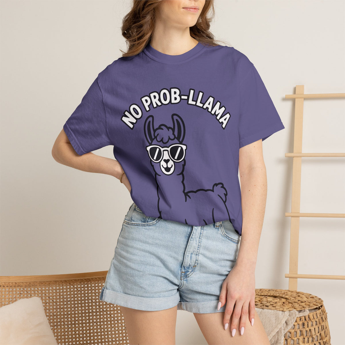 No Prob Llama Shirt, Funny Llama T-Shirt, Cute Llama Sunglasses Tee, Llama Lover Gift, Garment Dyed Unisex Shirt