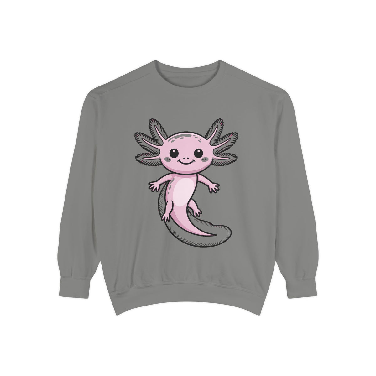 Cute Axolotl Sweatshirt, Smiling Axolotl Embroidered Crewneck, Kawaii Animal Lover Gift, Garment Dyed Pullover
