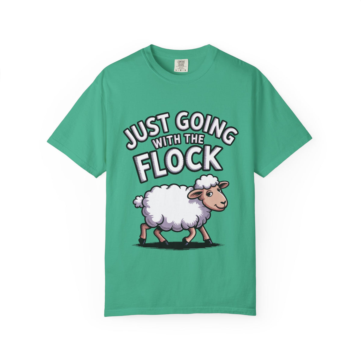 Funny Sheep T-Shirt, 'Just Going With The Flock' Shirt, Cute Cartoon Sheep Tee, Sarcastic Gift for Introverts