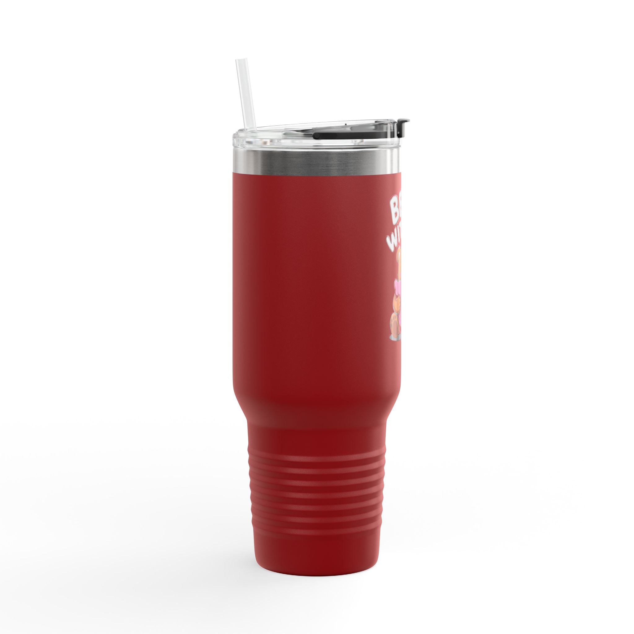 Bear With Me Travel Mug 40oz, Cute Bear Tumbler, Funny Sleepy Bear Insulated Cup With Handle And Straw, Bear Lover Gift