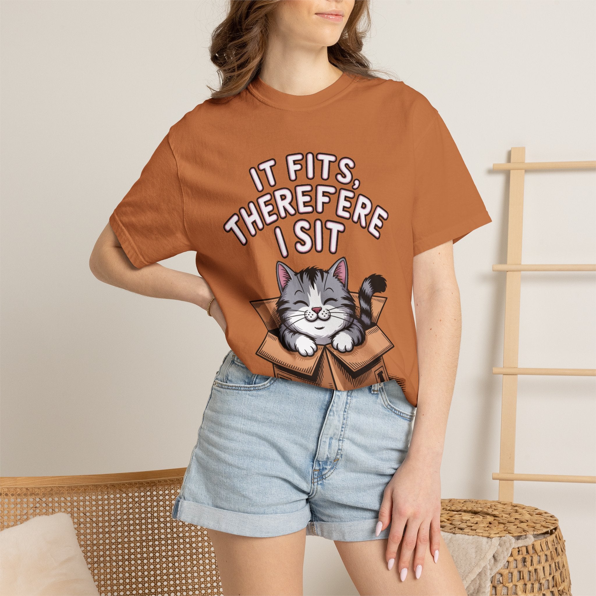 It Fits Therefore I Sit Cat Shirt, Funny Cat In Box T-Shirt, Cute Chubby Cat Lover Gift, Cat Owner Shirt, Funny Cat Meme Tee