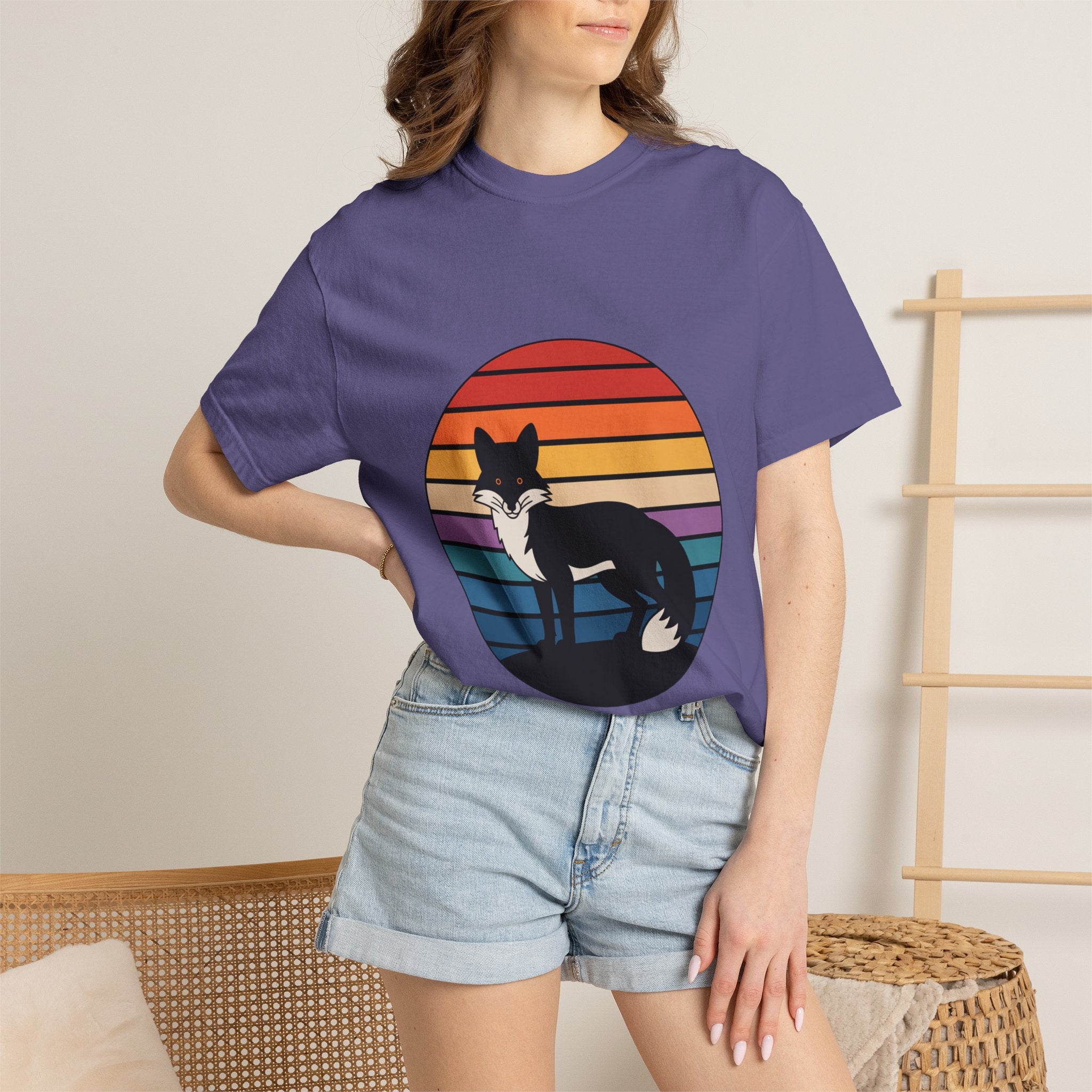 Retro Sunset Fox Badge T-Shirt