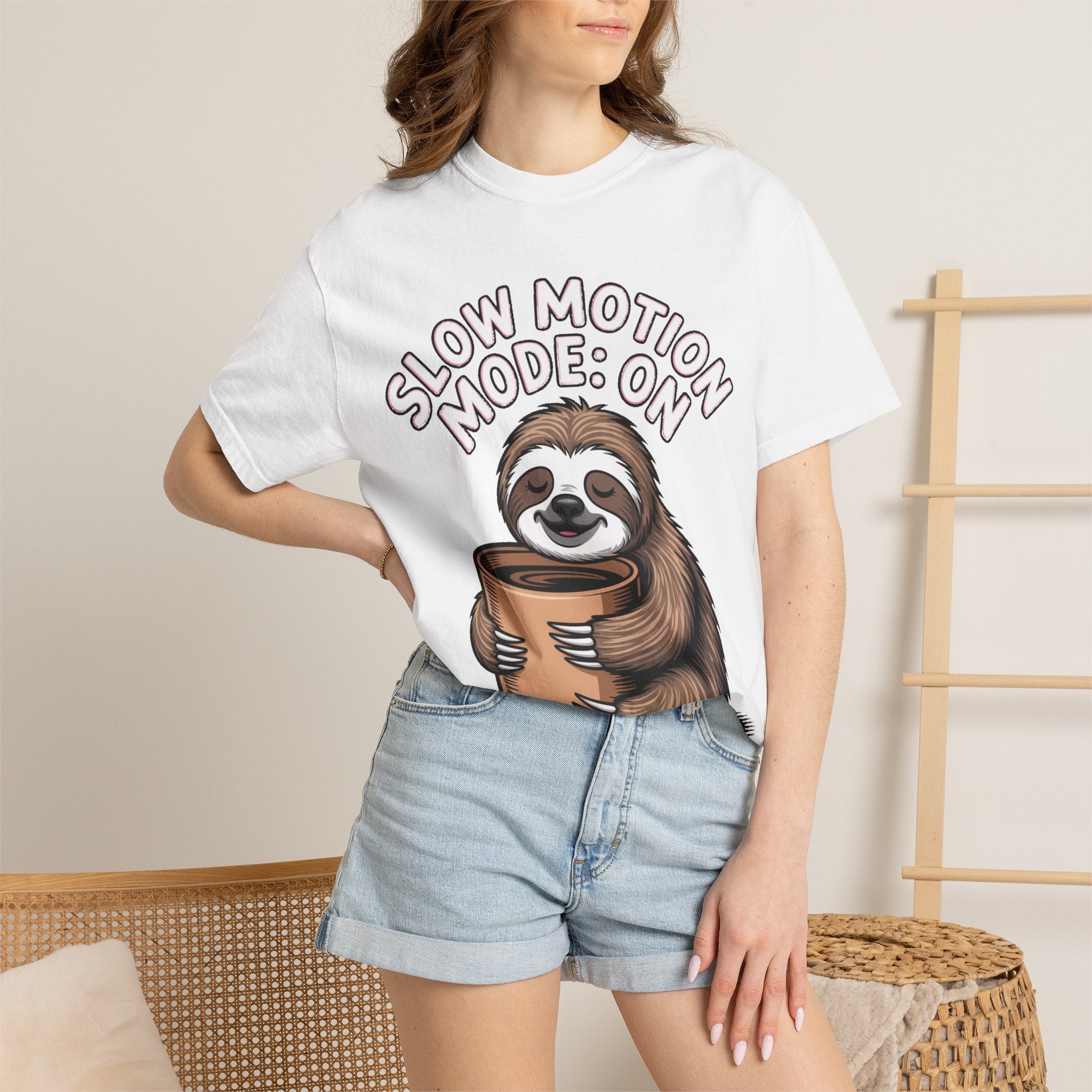 Slow Motion Sloth Shirt, Funny Coffee Lover T-Shirt, Cute Sloth Hugging Coffee Cup Tee, Sleepy Sloth Gift for Coffee Addict