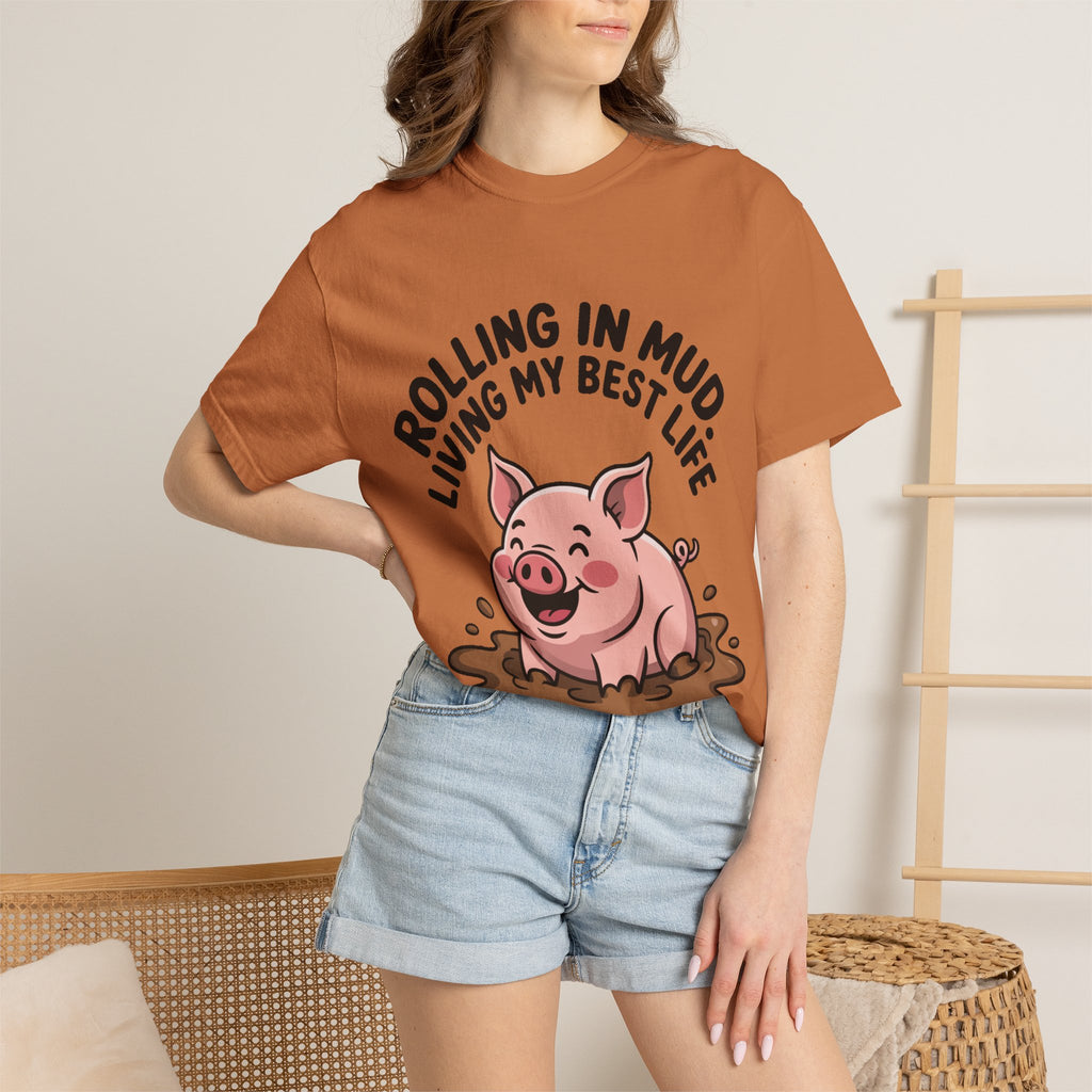 Living My Best Life Pig Shirt, Funny Pig Lover T-Shirt, Rolling In Mud Farm Animal Tee, Cute Pig Graphic Gift