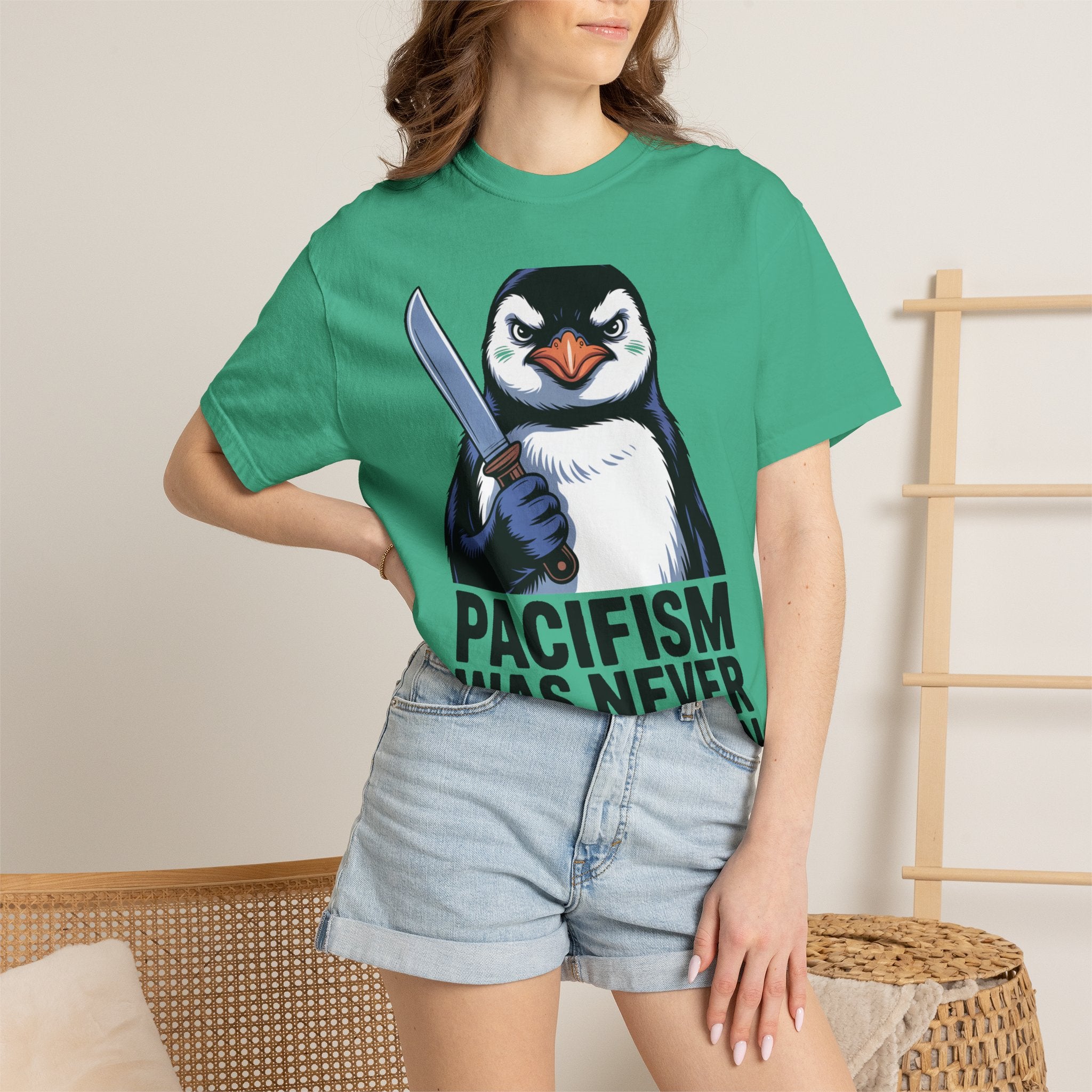 Funny Penguin Shirt, Pacifism Was Never An Option Tee, Dramatic Penguin With Knife T-Shirt, Sarcastic Meme Gift Shirt