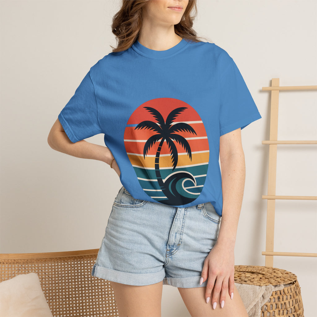 Salt Air Messy Hair Beach Shirt, Retro Sunset Badge T-Shirt, Vintage Palm Tree Wave Tee, Summer Vacation Gift