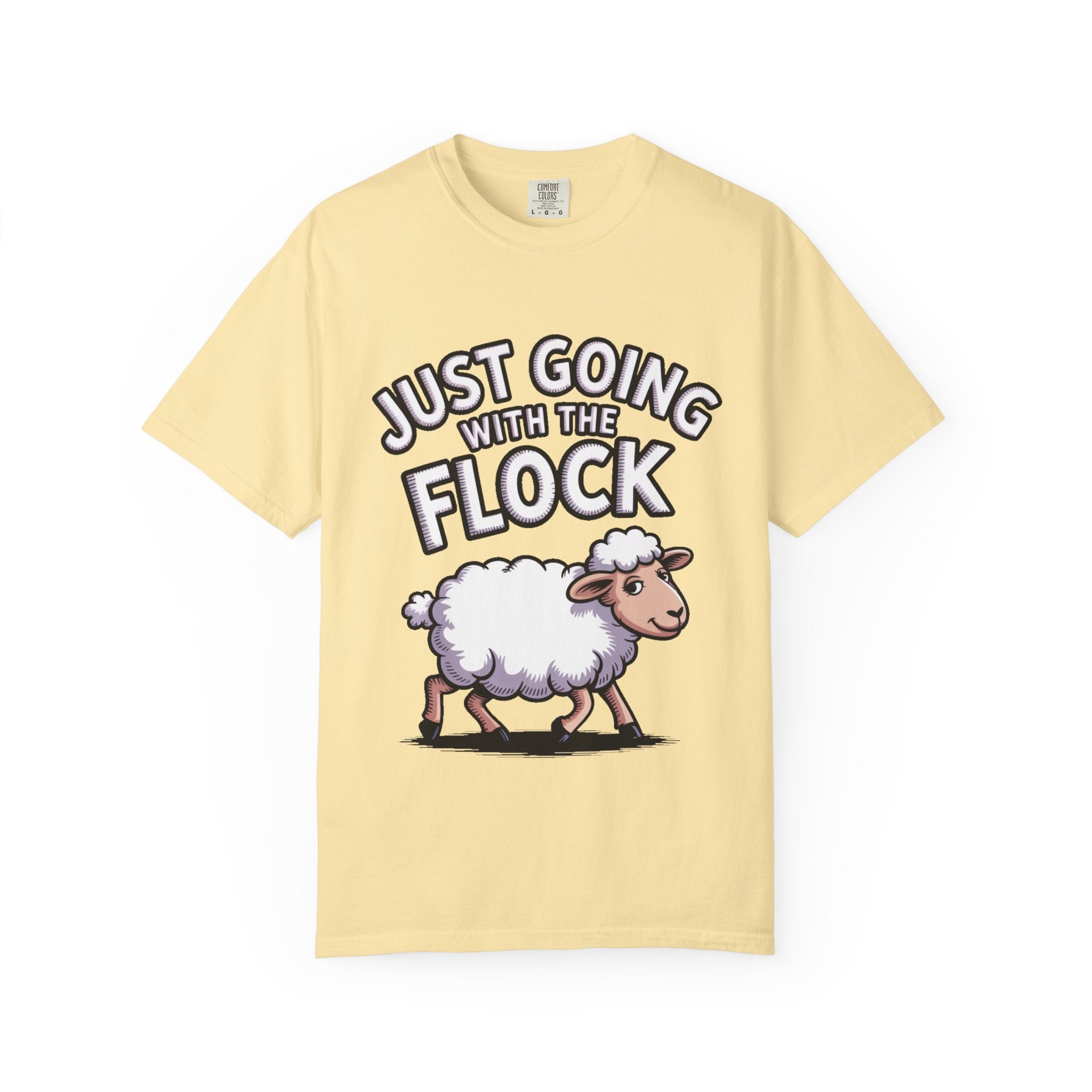 Funny Sheep T-Shirt, 'Just Going With The Flock' Shirt, Cute Cartoon Sheep Tee, Sarcastic Gift for Introverts