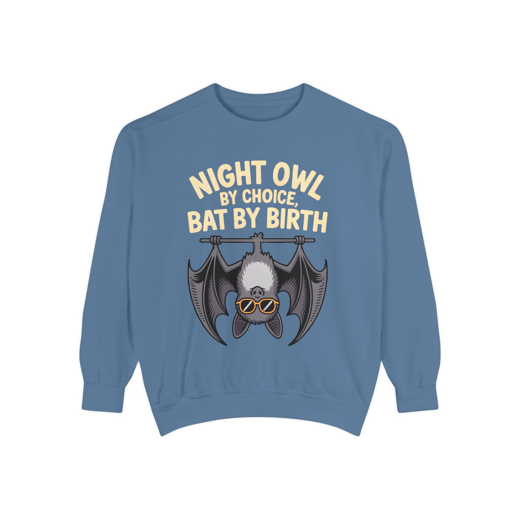Night Owl By Choice Bat Sweatshirt, Funny Bat Lover Crewneck, Cute Halloween Sweatshirt, Embroidered Patch Style Bat Shirt Gift