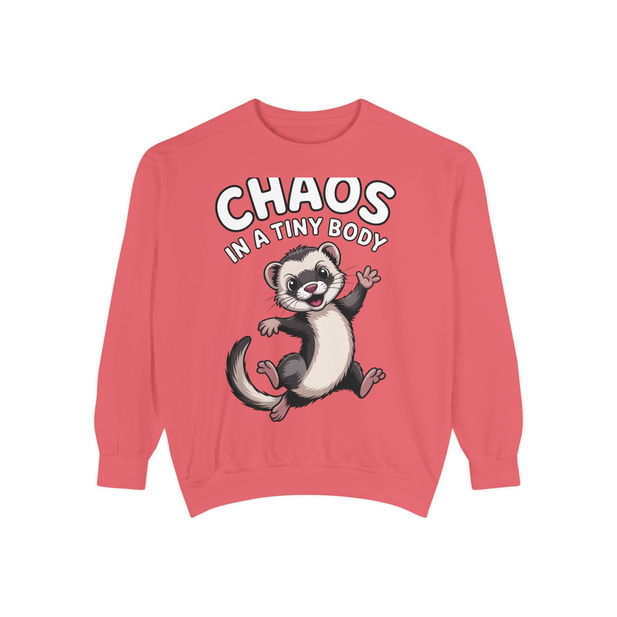 Funny Ferret Sweatshirt, Chaos In A Tiny Body Crewneck, Cute Ferret Lover Gift, Embroidered Style Ferret Sweatshirt For Pet Owners