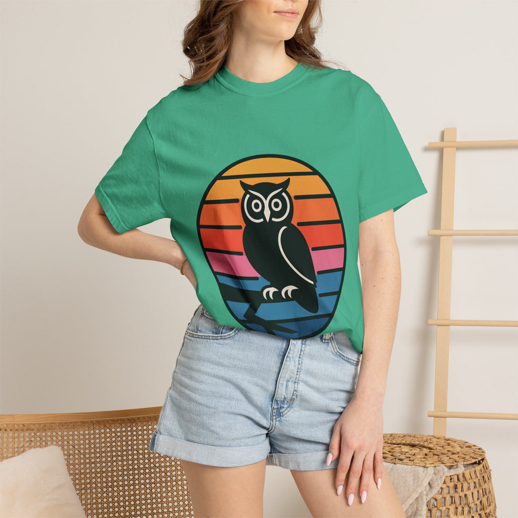 Retro Sunset Owl Badge T-Shirt