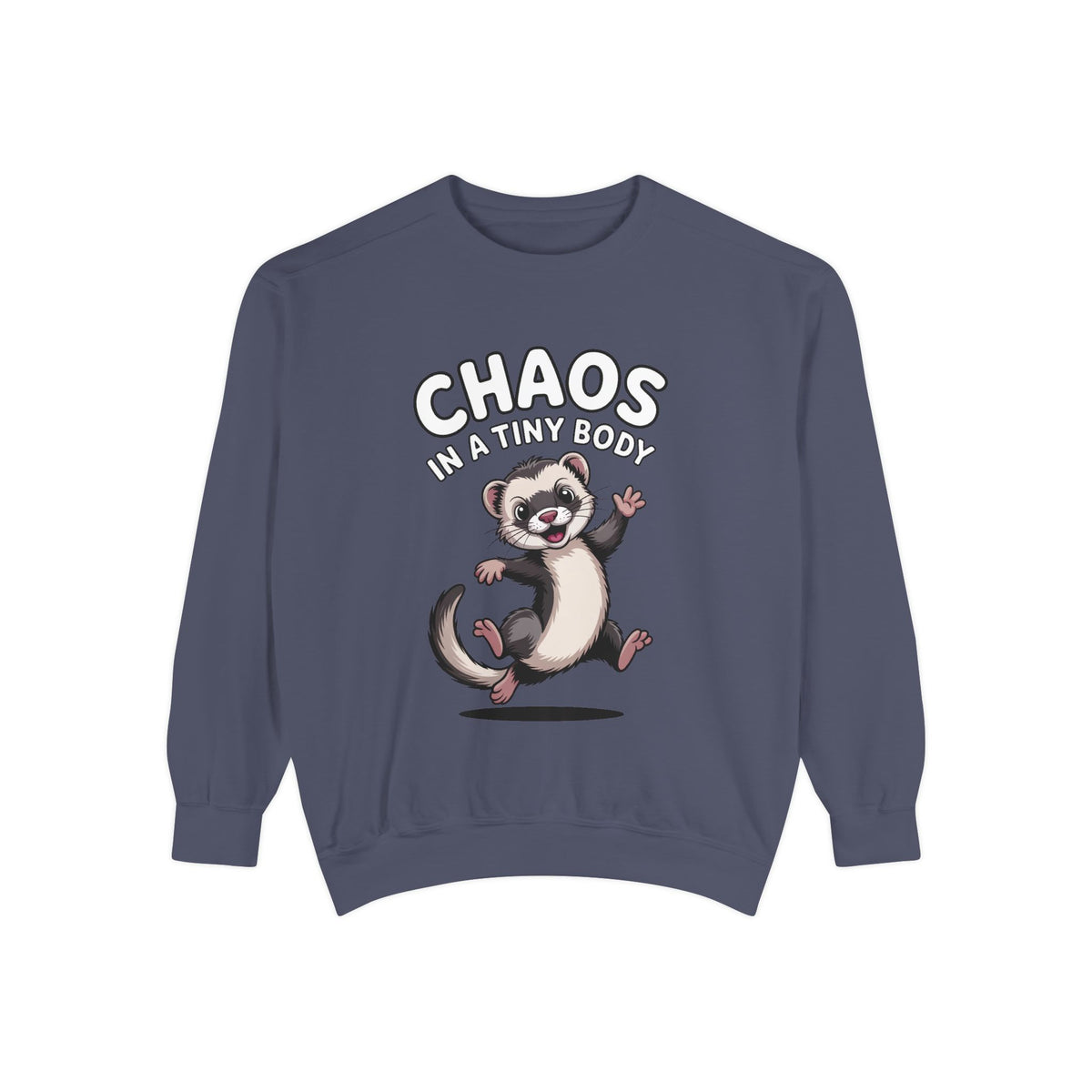 Funny Ferret Sweatshirt, Chaos In A Tiny Body Crewneck, Cute Ferret Lover Gift, Embroidered Style Ferret Sweatshirt For Pet Owners