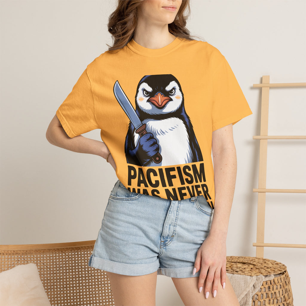Funny Penguin Shirt, Pacifism Was Never An Option Tee, Dramatic Penguin With Knife T-Shirt, Sarcastic Meme Gift Shirt