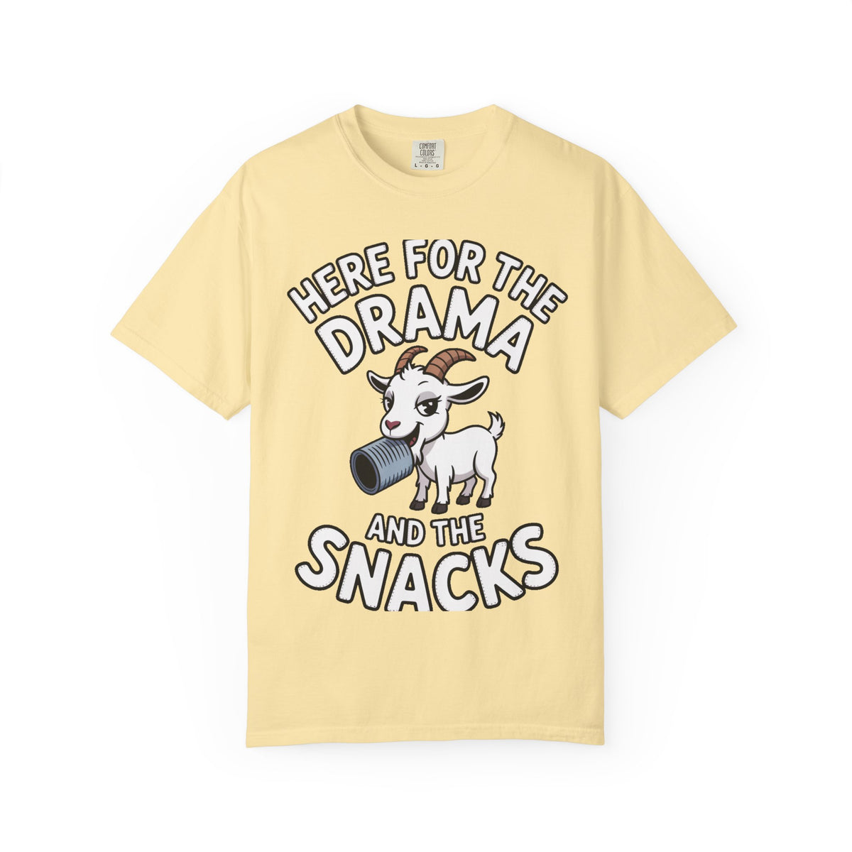 Funny Goat Shirt, Here For The Drama And The Snacks T-Shirt, Cute Goat Lover Gift, Sarcastic Farm Animal Tee