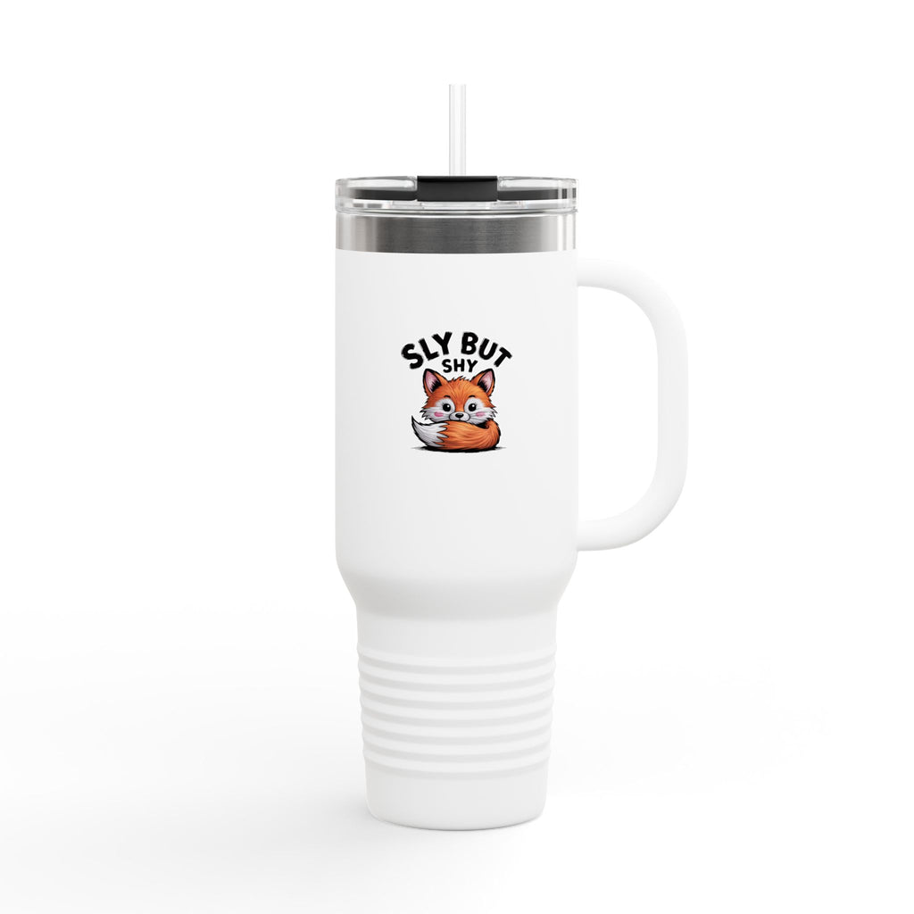 Sly But Shy Fox Travel Mug 40oz, Cute Fox Tumbler with Handle and Straw, Funny Fox Lover Gift, Introvert Coffee Cup
