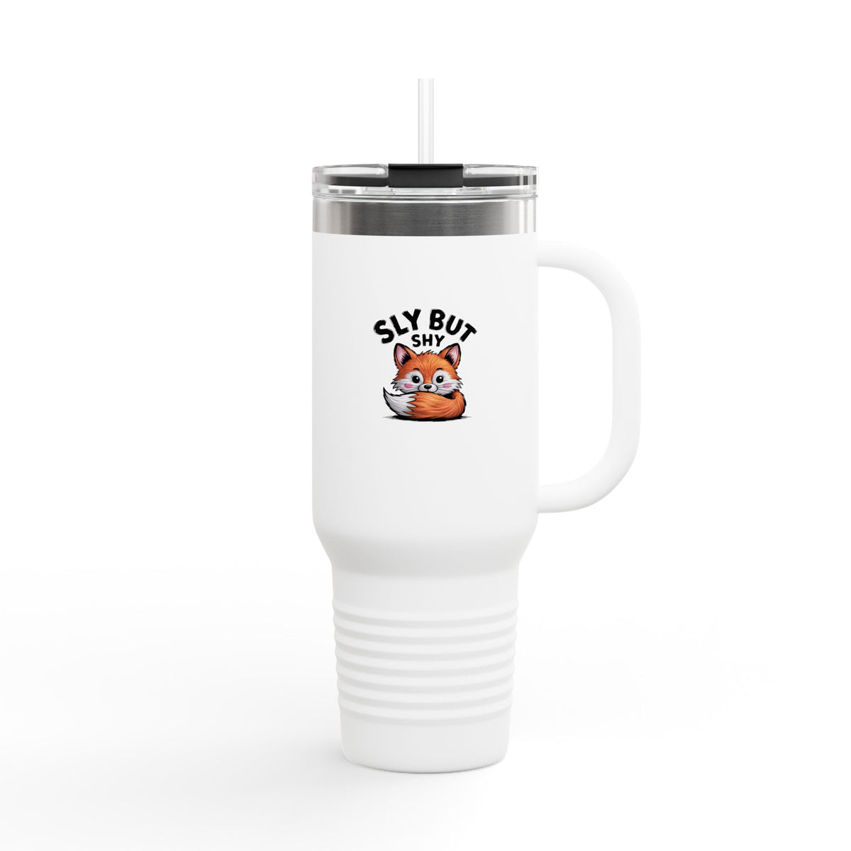 Sly But Shy Fox Travel Mug 40oz, Cute Fox Tumbler with Handle and Straw, Funny Fox Lover Gift, Introvert Coffee Cup