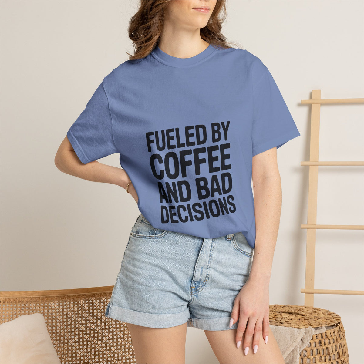 Fueled By Coffee And Bad Decisions Shirt, Funny Coffee Lover Tee, Sarcastic Quote T-Shirt, Bold Typography Graphic Tee