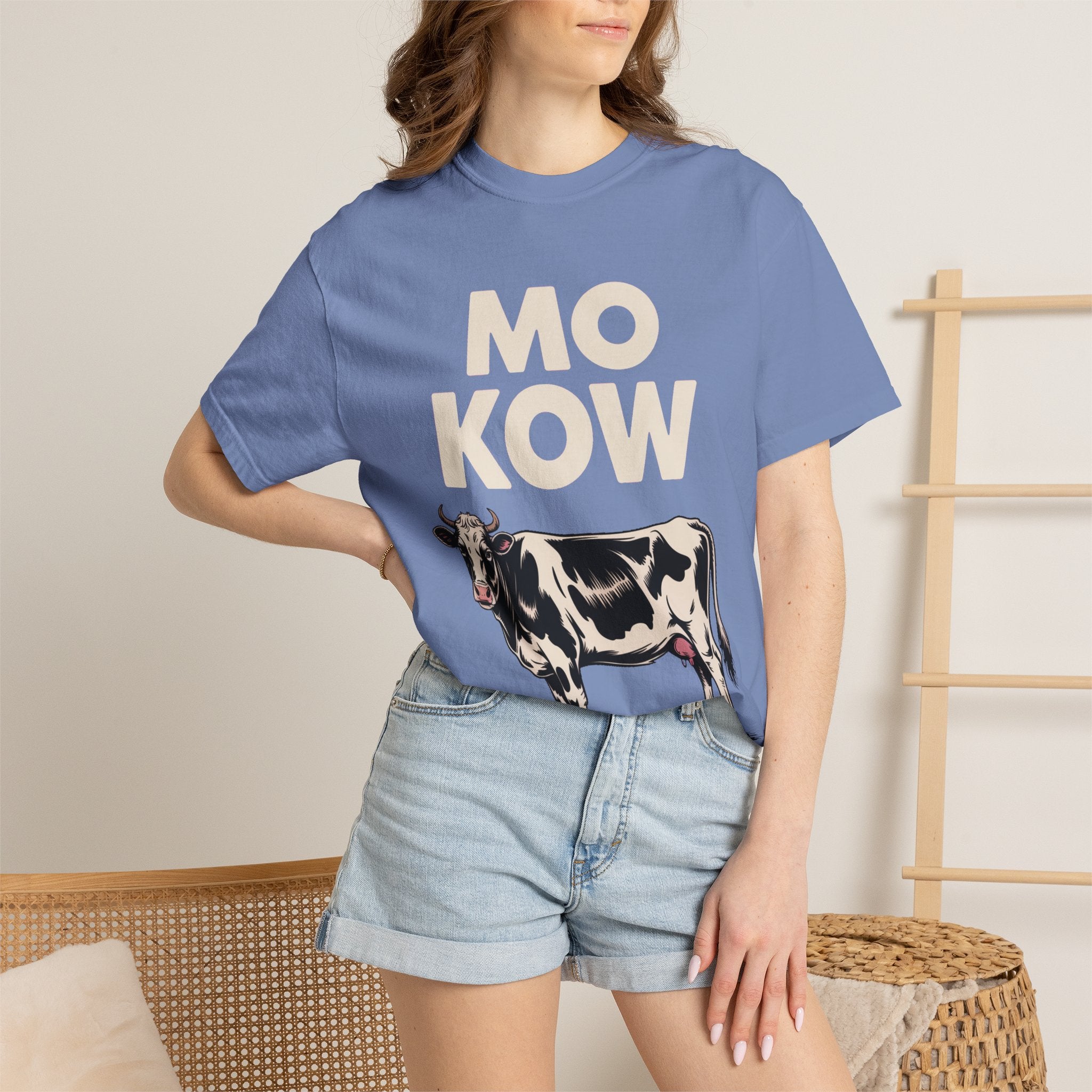 Mo Kow Funny Cow Shirt, Absurd Meme T-Shirt, Deadpan Farm Animal Tee, Weird Cow Lover Gift, Funny Misspelled Label Shirt