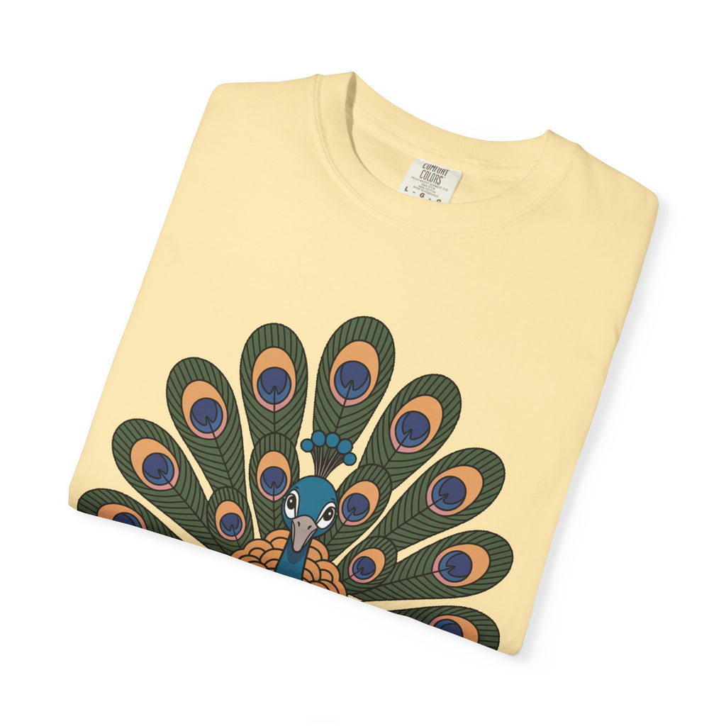 Cute Peacock T-Shirt, Fanned Feathers Bird Lover Gift Tee, Cartoon Peacock Graphic Shirt for Nature Lovers